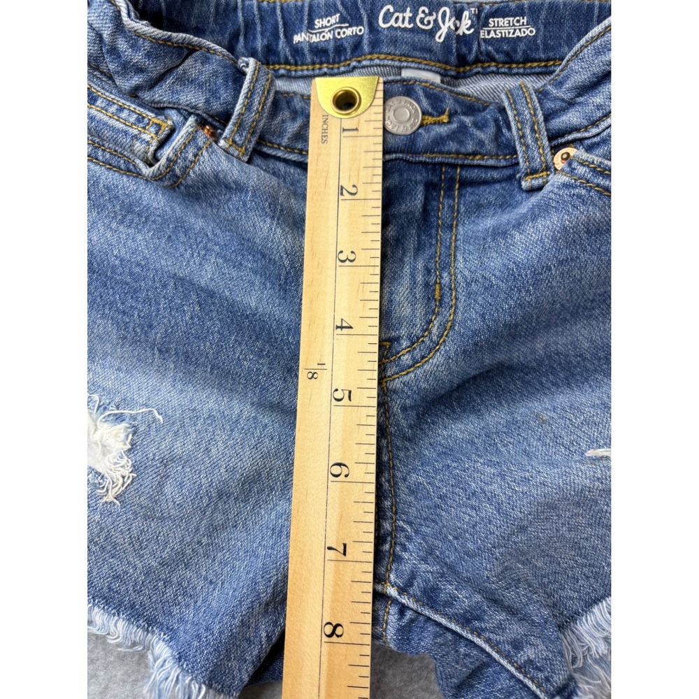 Cat & Jack Girls Distressed Denim Shorts Medium Wash Size M 8 Frayed Hem Stretch - Picture 4 of 7